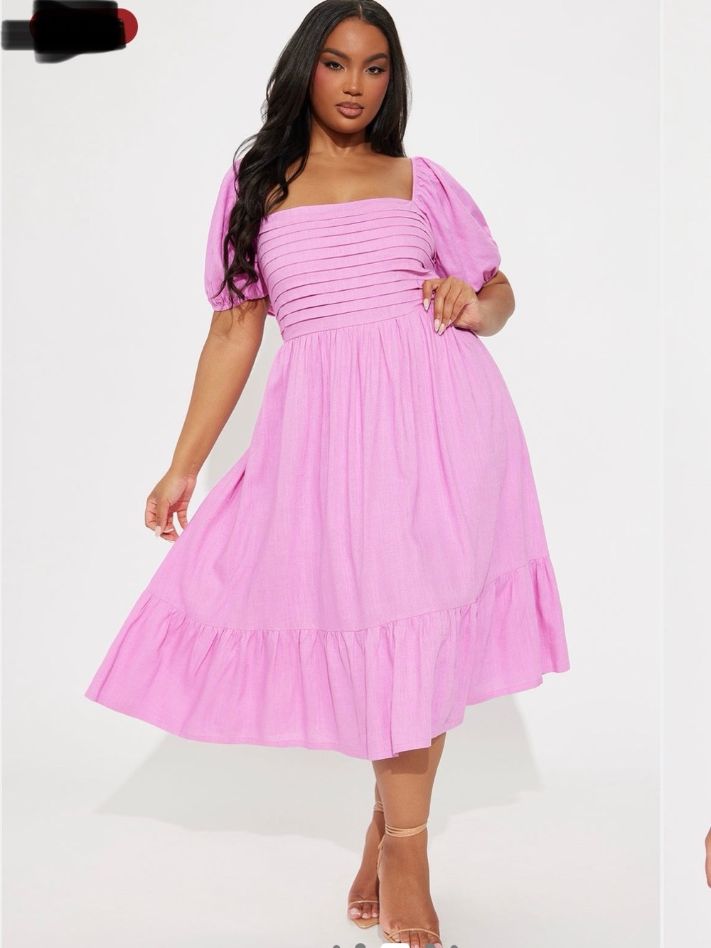 Fashion Nova Bubblegum Pink Square Neck Puff-Sleeve Midi Dress